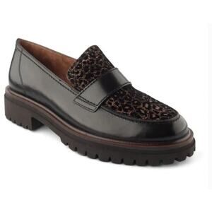 $460 MSRP-PAUL GREEN NATASHA FLAT LOAFERS LEATHER PLATFORM LEO BLACK - SZ 6